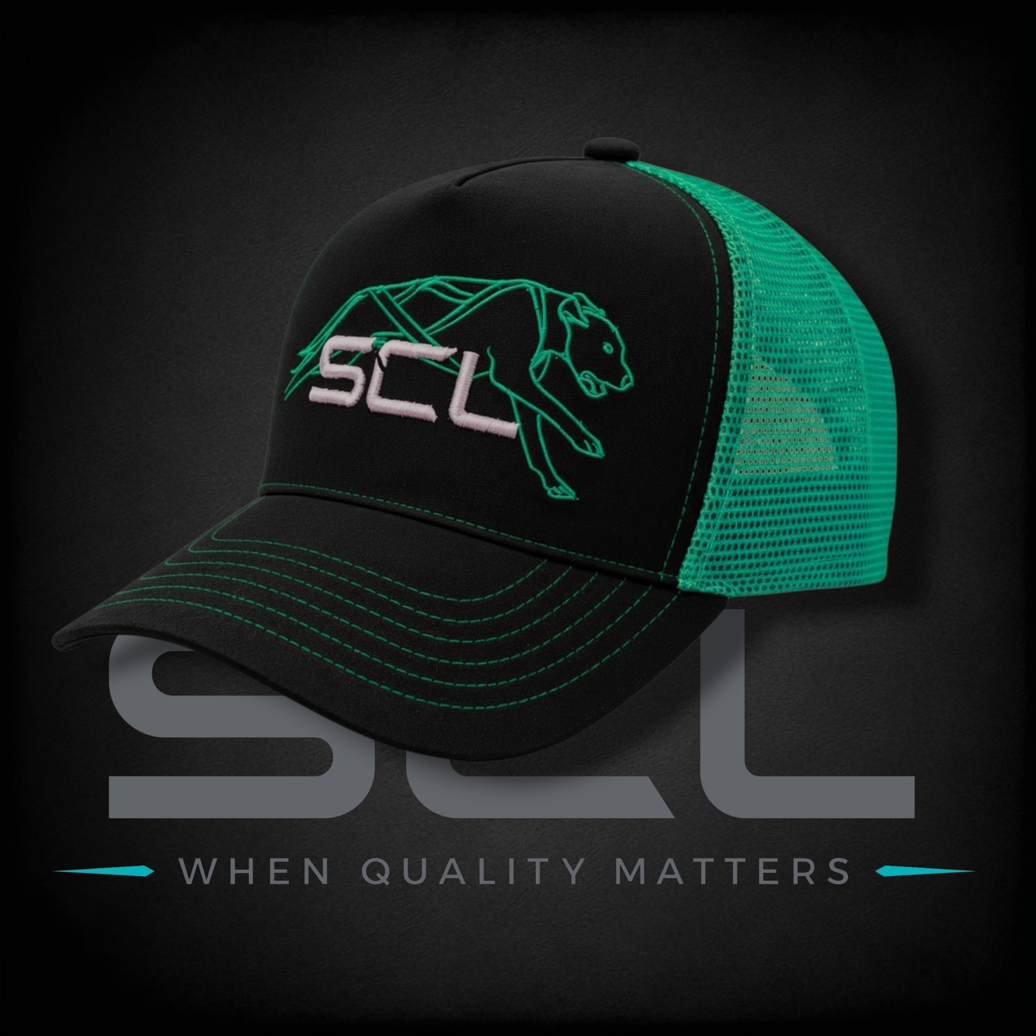 SCL Handler Cap svart keps med turkos mesh och broderad SCL-logga